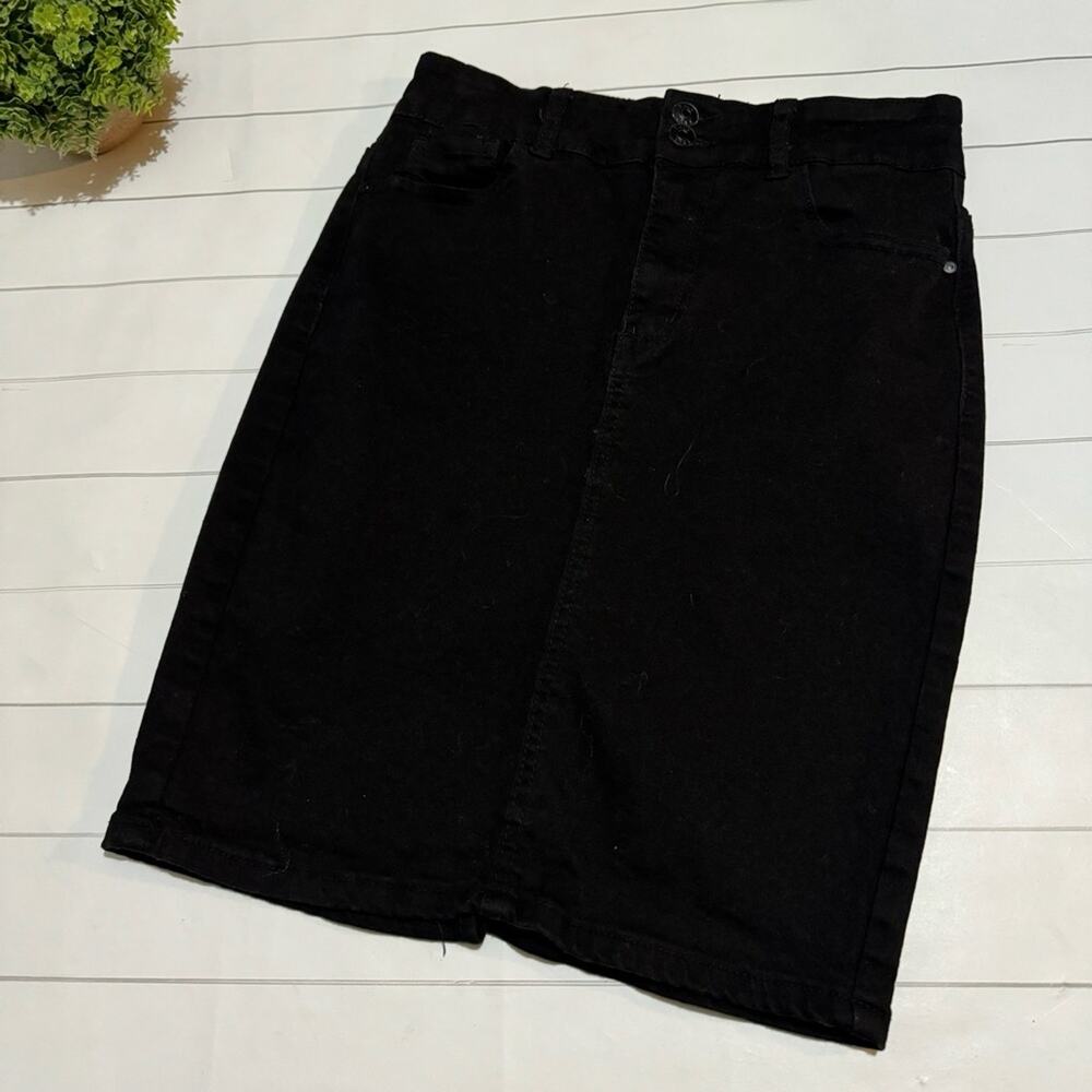 Long Modest Black‎ Stretch Denim Jean Pencil Skirt Women’s Size 2